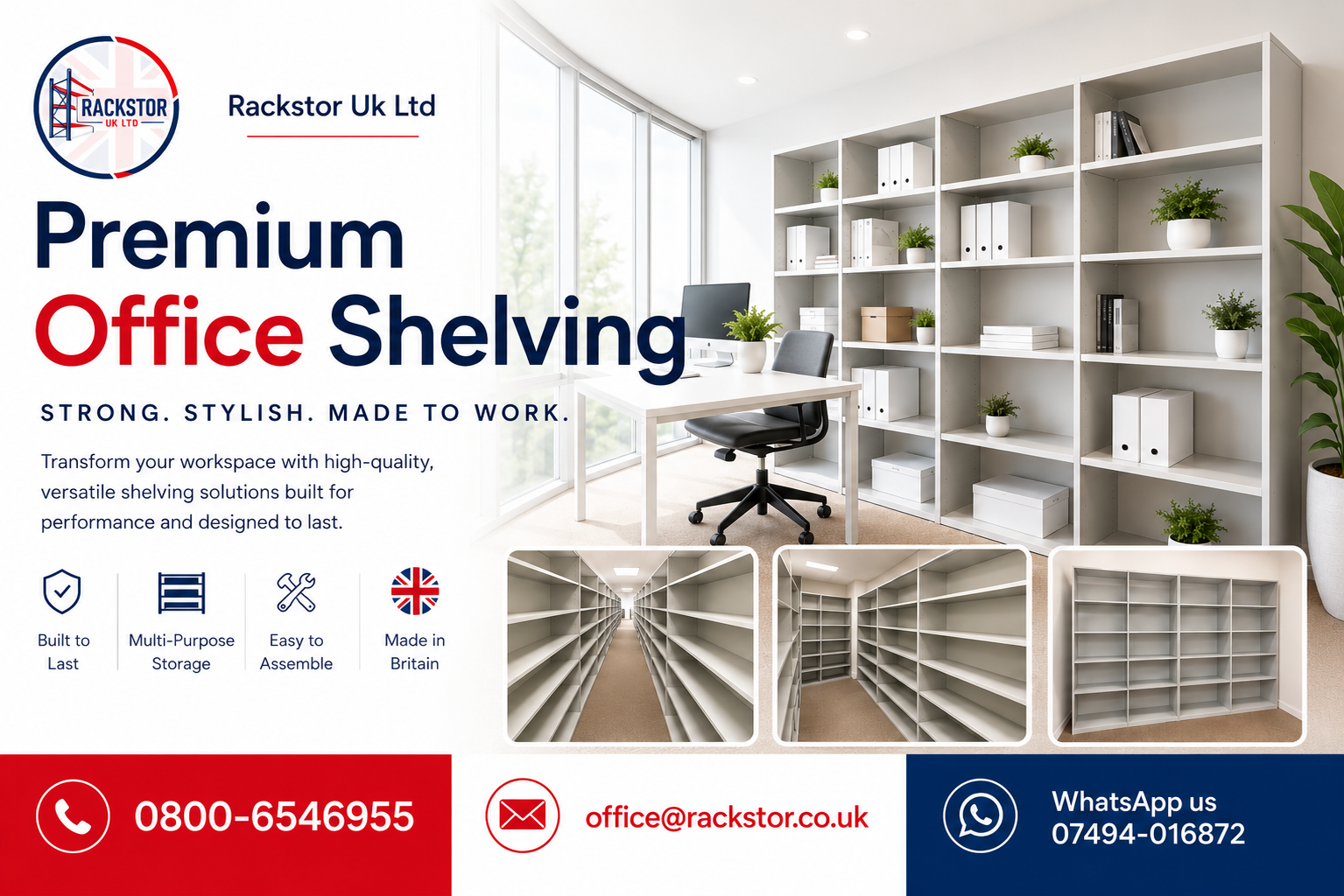 Rackstor UK Ltd premium office shelving — strong, stylish, made to work